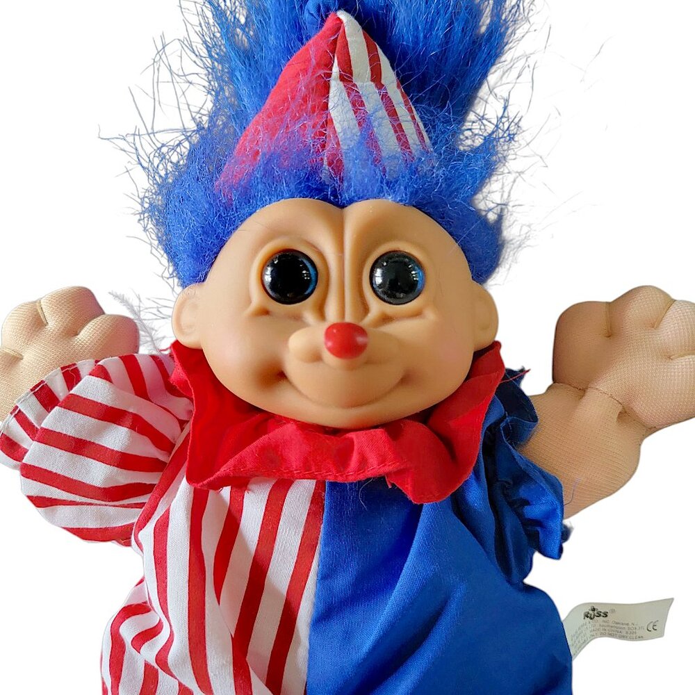 Vintage Russ Berrie Clown Bo-bo Doll Wee Troll Kidz Toy 1990s